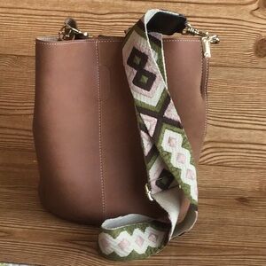 Brown Bucket-Style Handbag with BOHO Strap